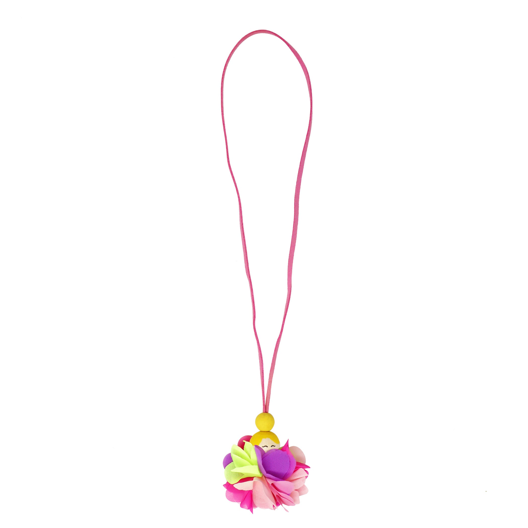 Hand Painted Wooden Bead Pixie Flower Necklace - Pink Poppy Australia