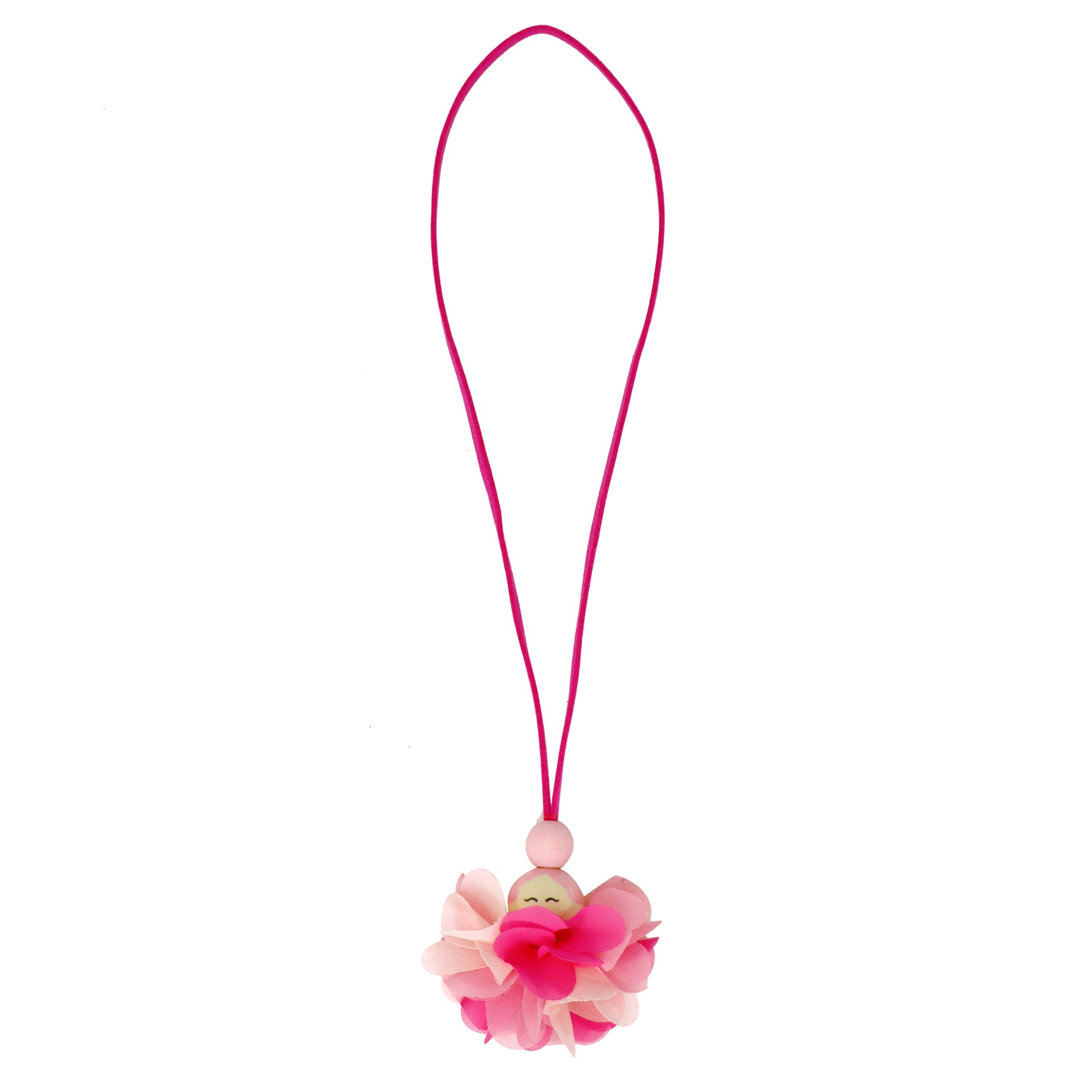 Hand Painted Wooden Bead Pixie Flower Necklace - Pink Poppy Australia