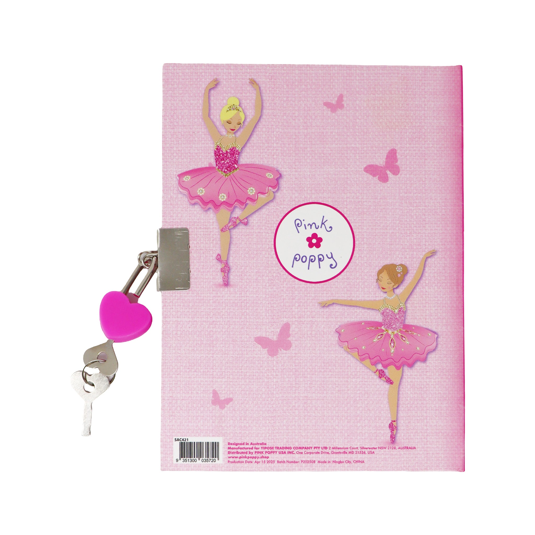 Bejewelled Ballerina Scented Lockable Diary - Pink Poppy Australia