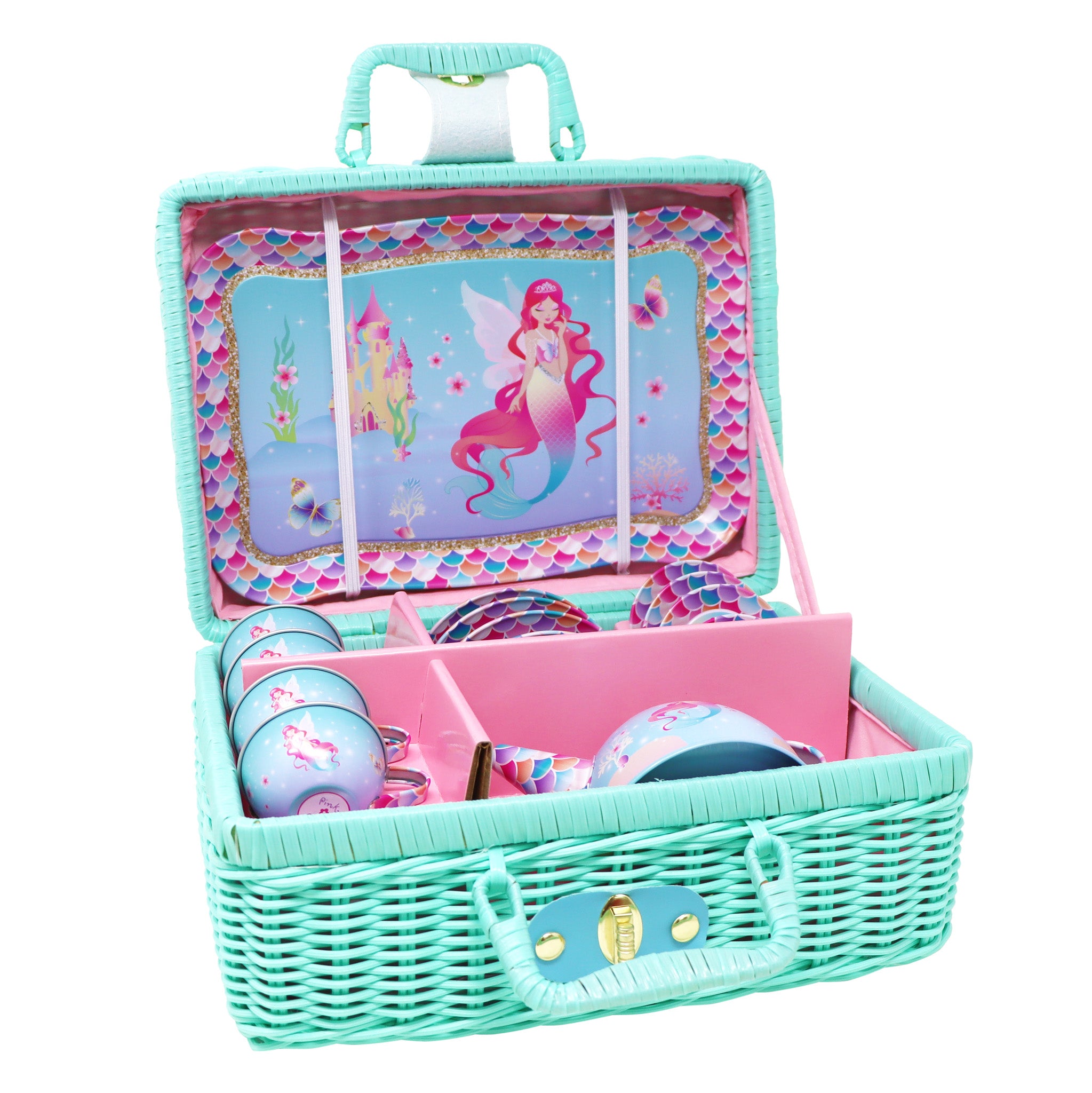 Shimmering Mermaid Tea Set in Basket - Pink Poppy Australia