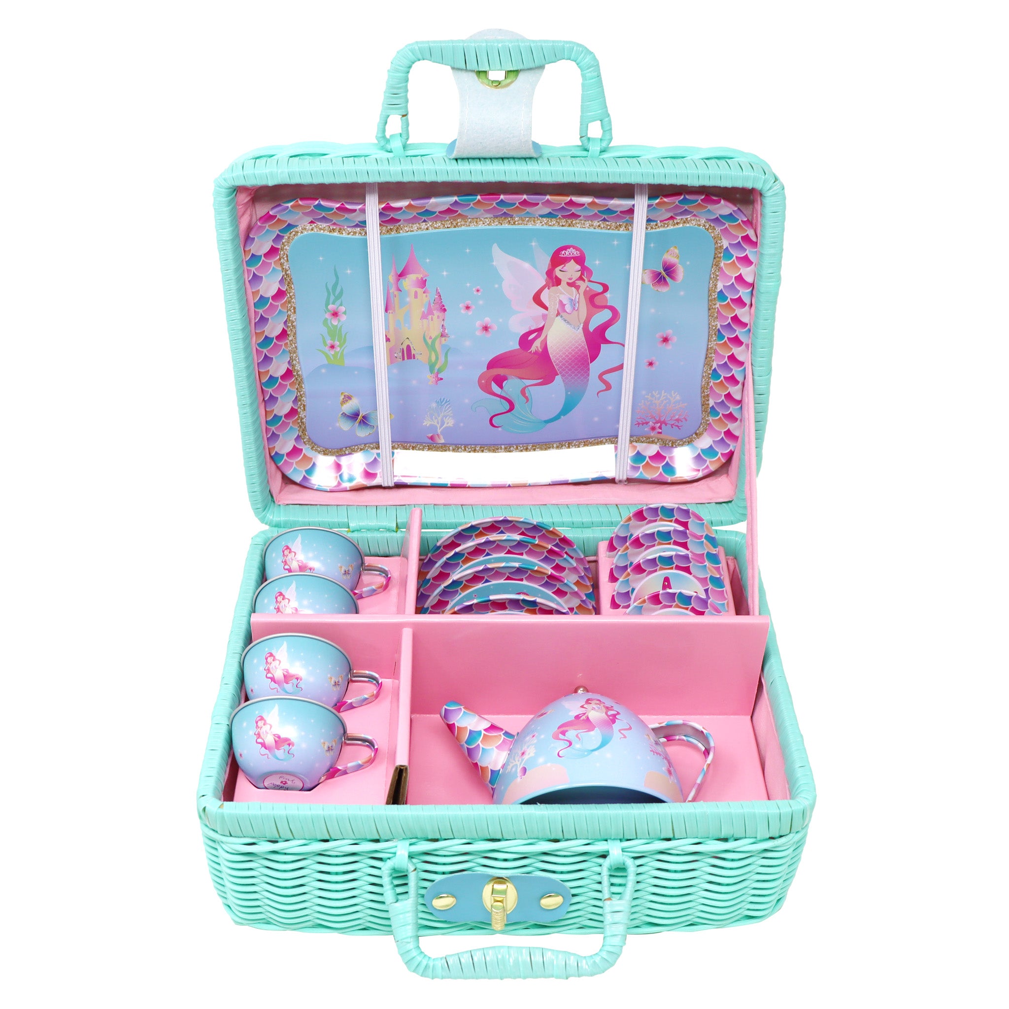 Shimmering Mermaid Tea Set in Basket - Pink Poppy Australia