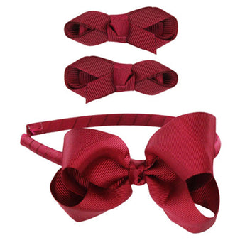 School Bow Hair Accessories Set - Red