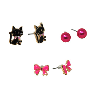 Kittens & Bows Earring Set of 3 pairs - Pink Poppy