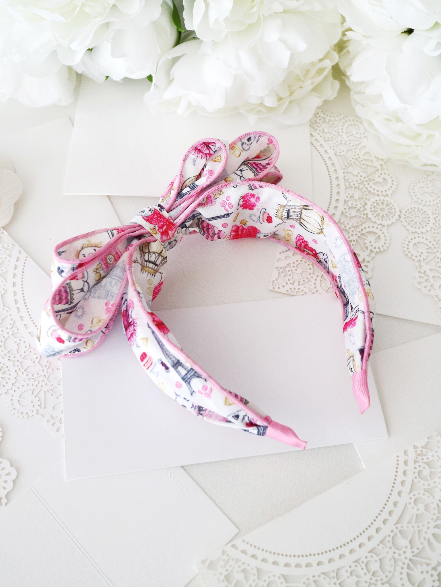 Claris: The Chicest Mouse In Paris™ Fashion Print Headband with Bow - Pink Poppy Australia