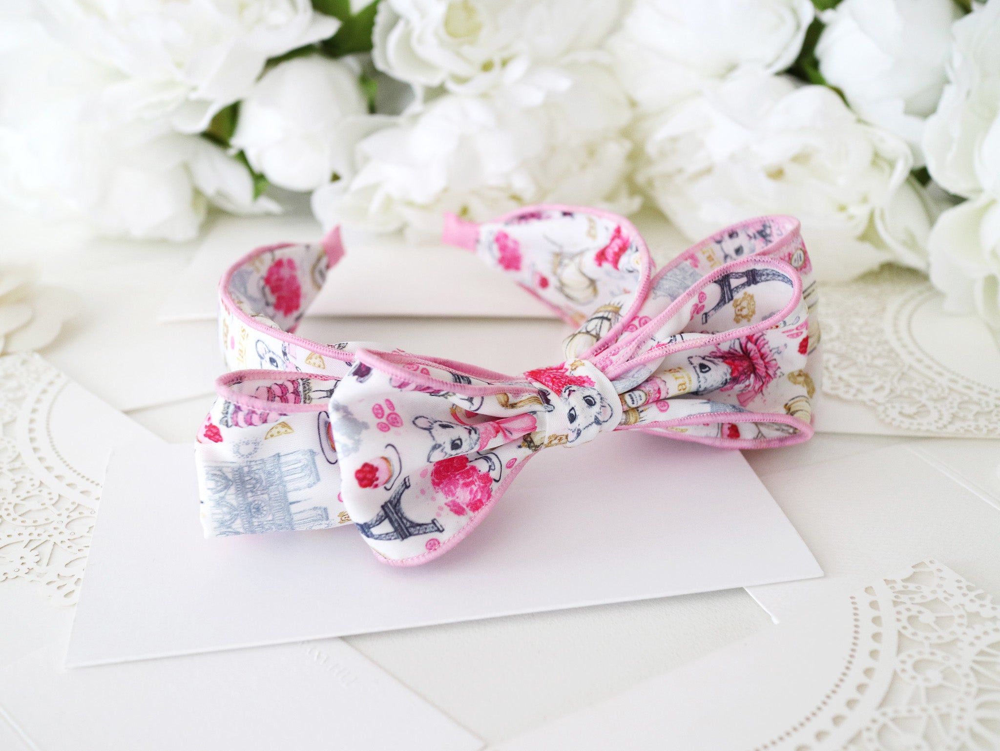 Claris: The Chicest Mouse In Paris™ Fashion Print Headband with Bow - Pink Poppy Australia