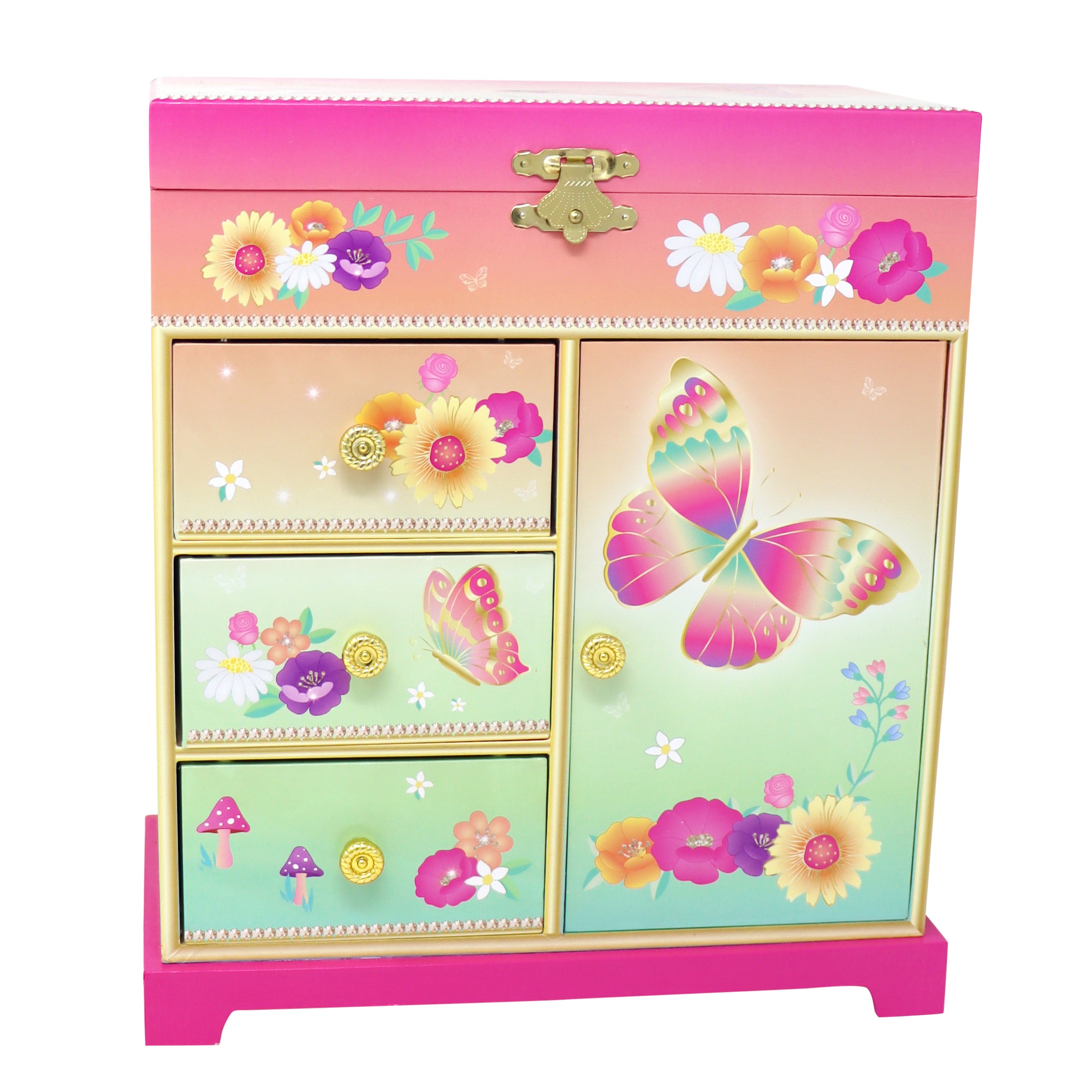 Rainbow Butterfly Large Music Box - Pink Poppy Australia