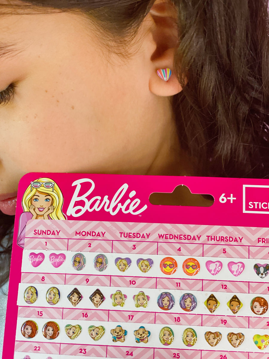 Barbie 30-day Stick on Earrings Skin Safe Stick on Earrings Party Favour  Earrings for Unpierced Ears Stocking Fillers 