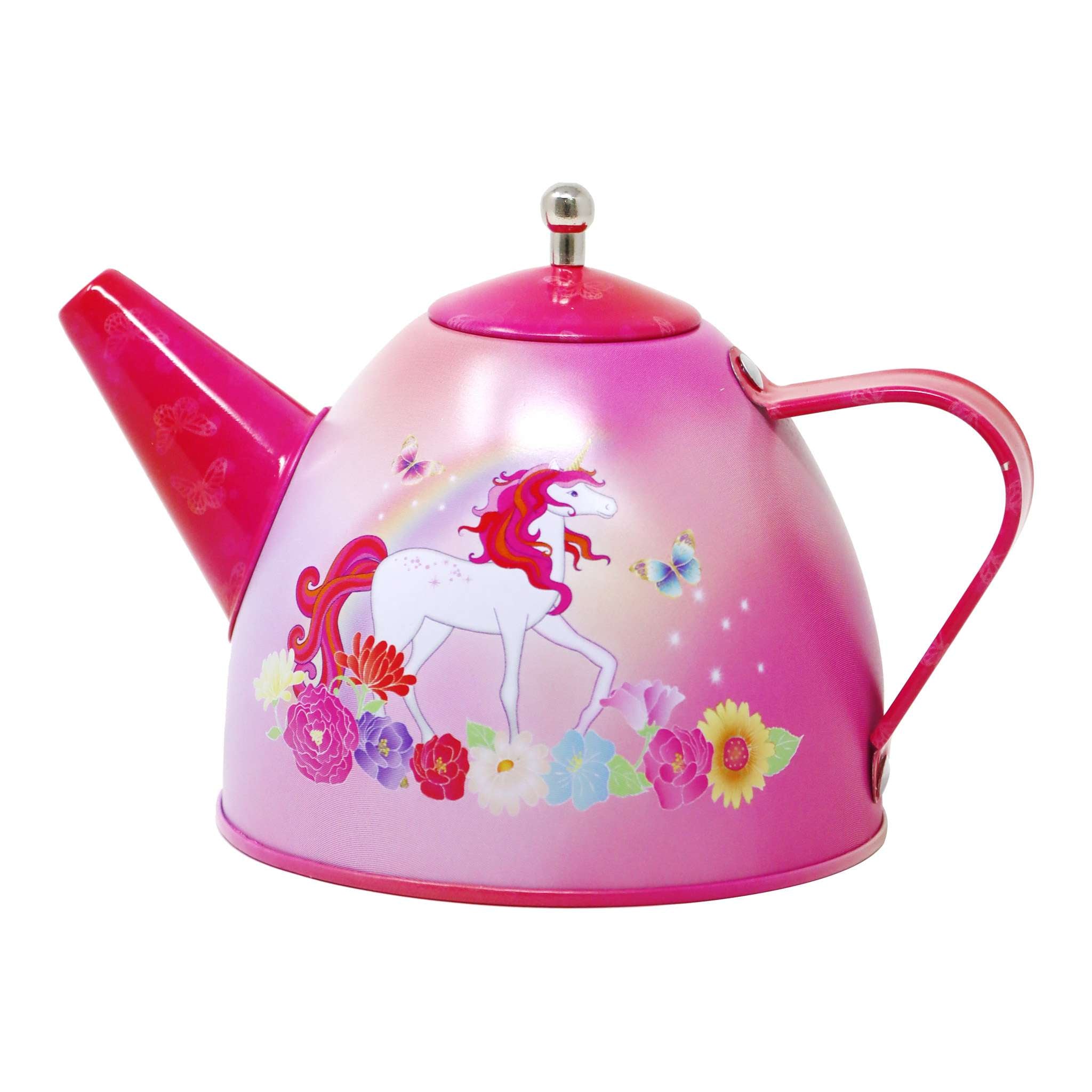 Unicorn Butterfly 14 Piece Kids Play Pretend Tin Tea Set - Pink Poppy Australia