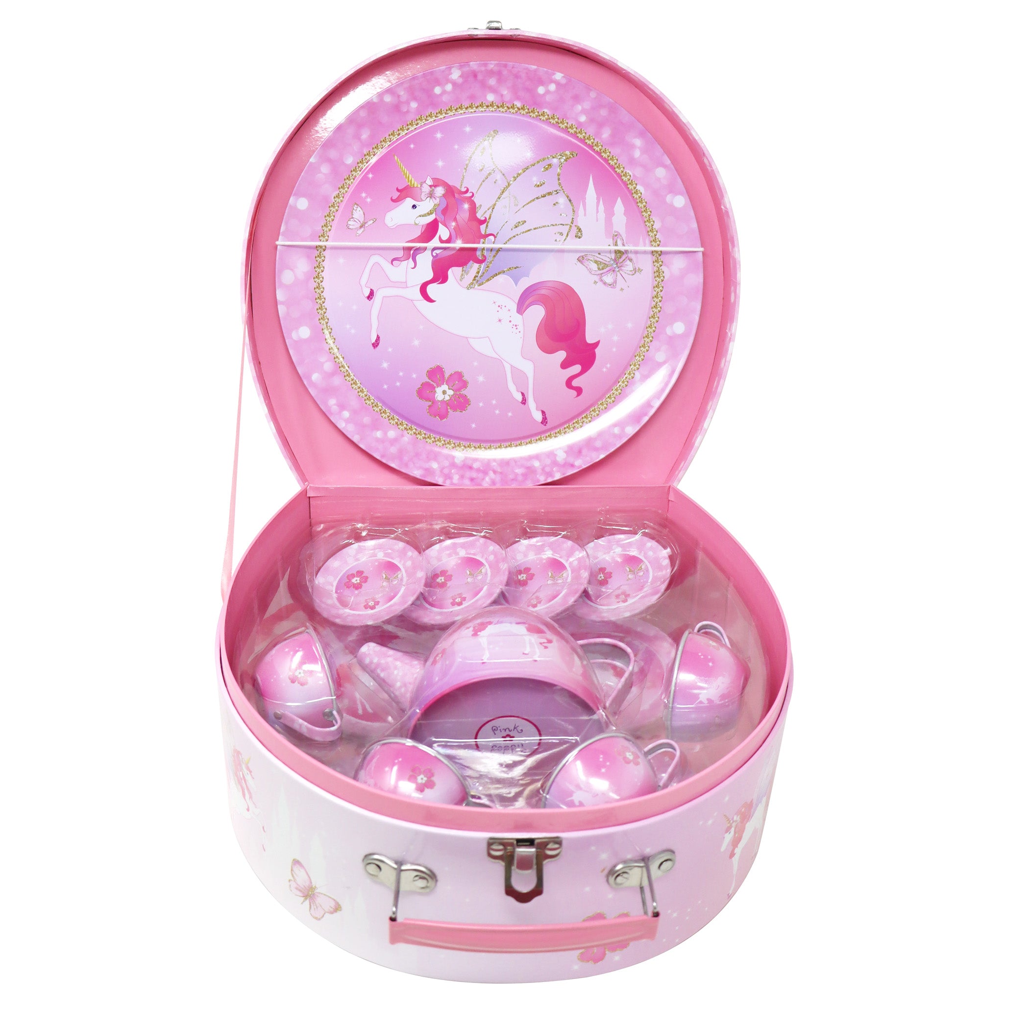 Unicorn Princess 15 Piece Tin Tea Set In Carry Case - Pink Poppy Australia
