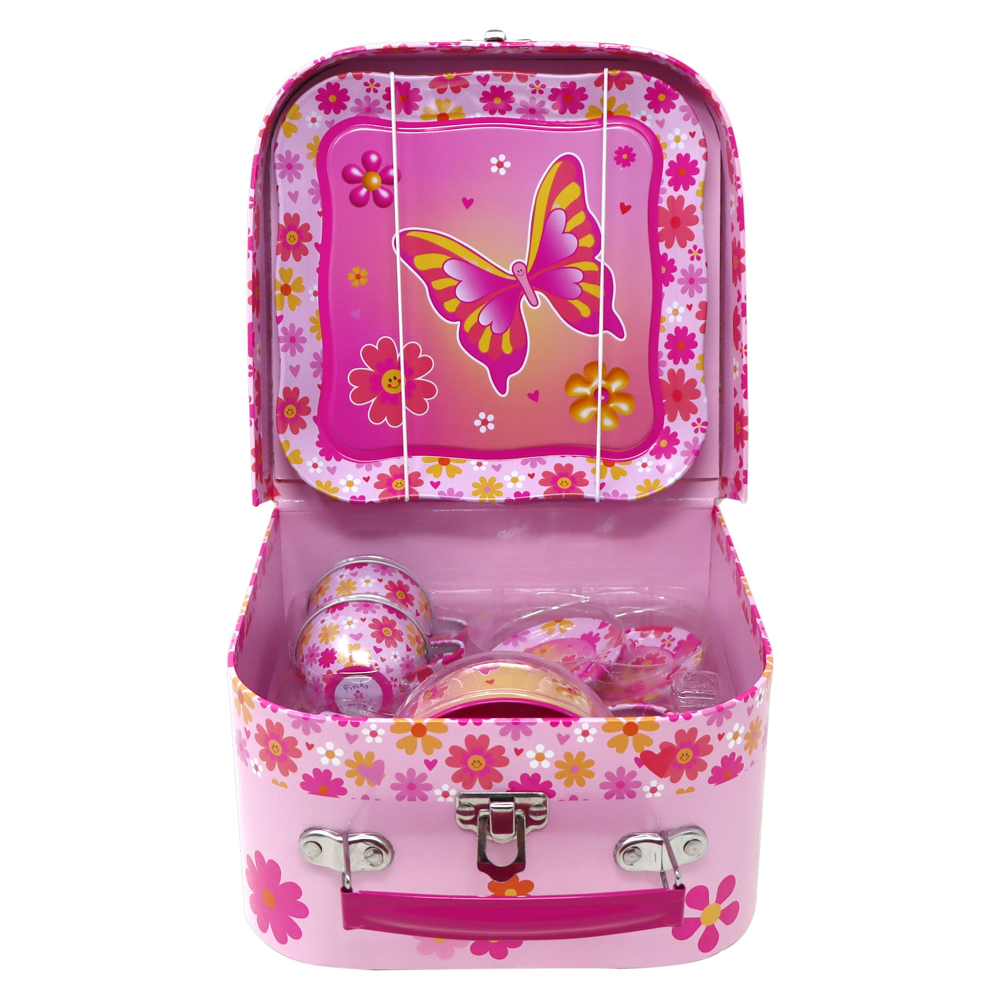 Vibrant Vacation 7 Piece Tin Tea Set in Carry Case - Pink Poppy Australia