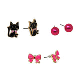 Kittens & Bows Earring Set Of 3 - Pink Poppy
