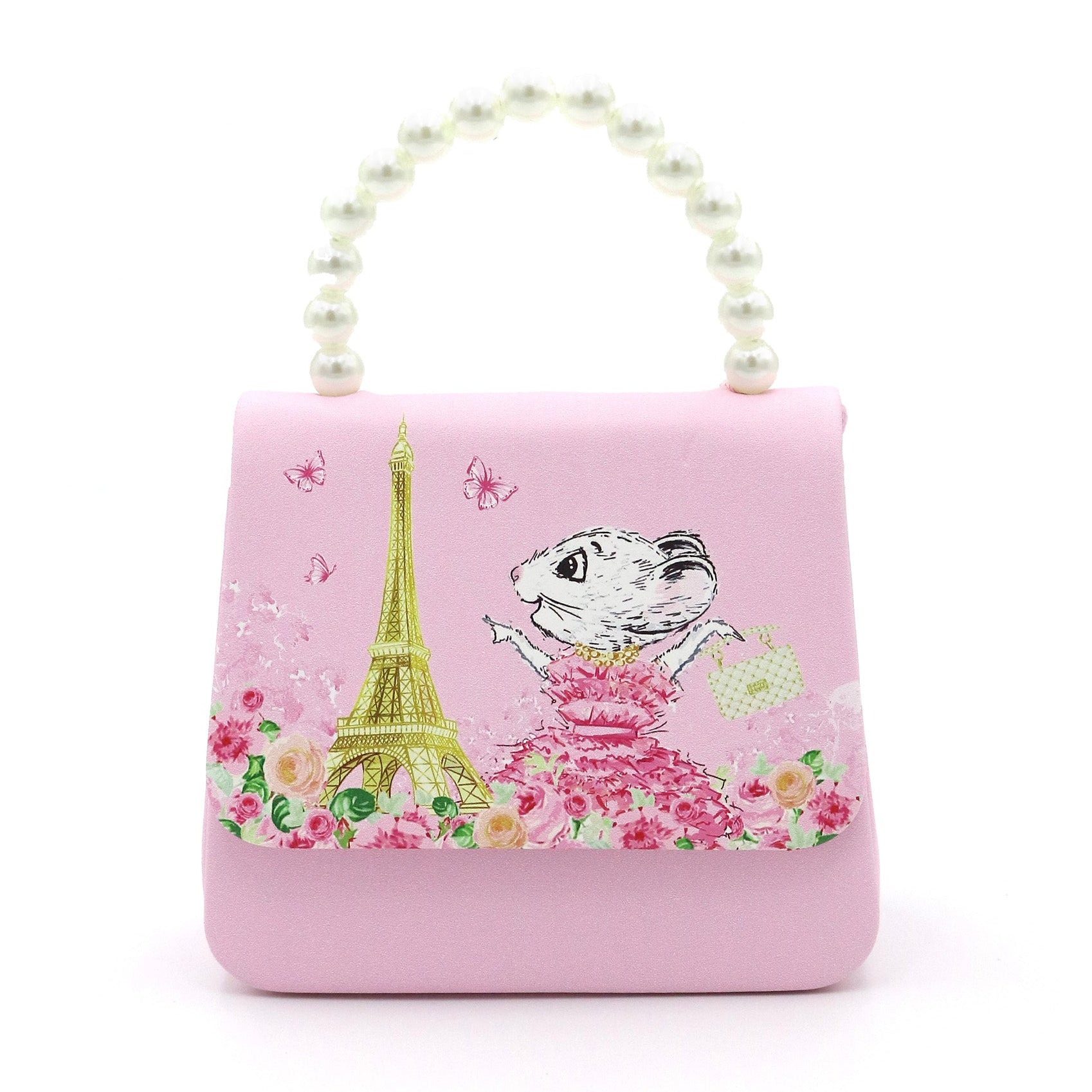 Claris the Chicest Mouse in Paris Handbag with Pearl Handle - Pink Poppy Australia