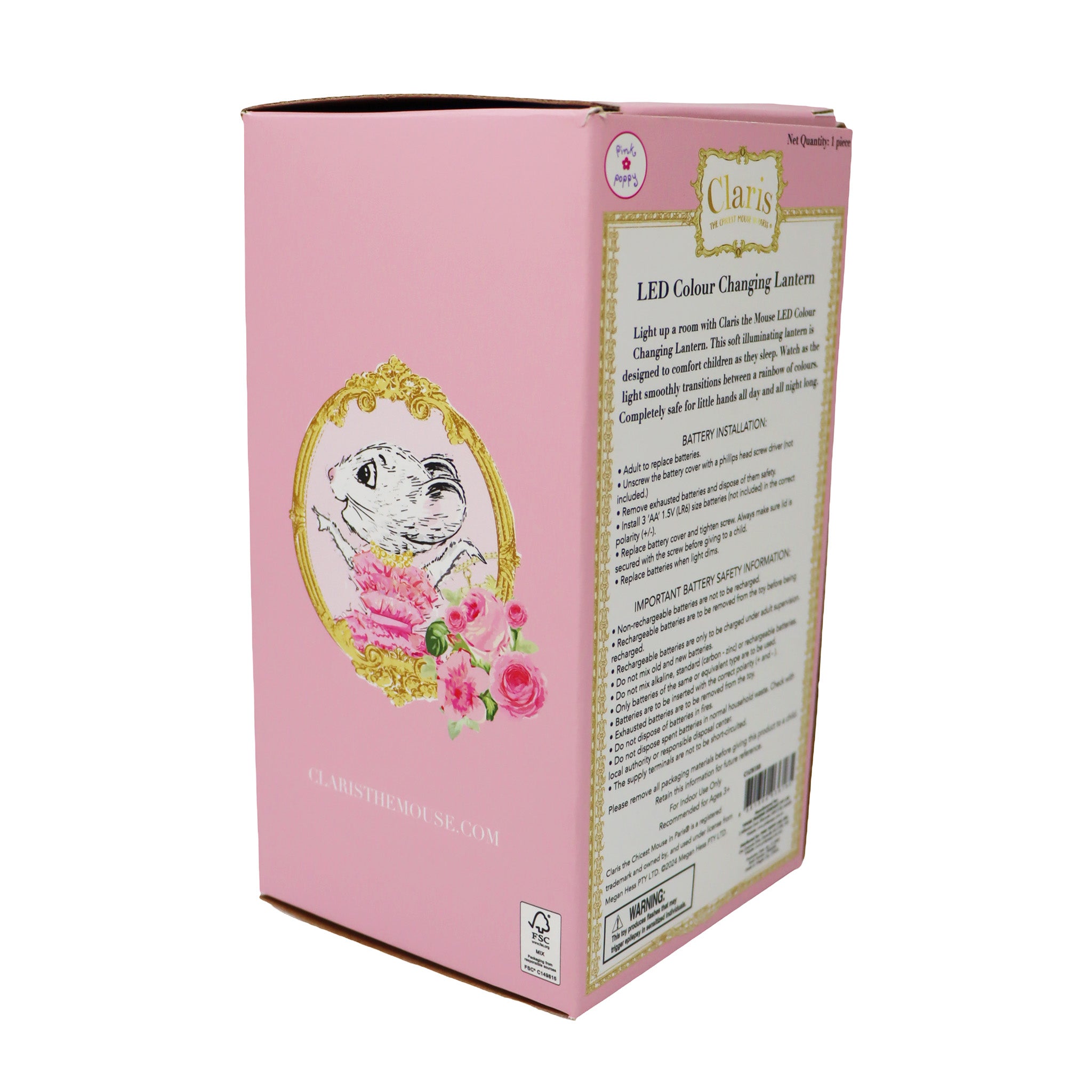 Claris The Chicest Mouse In Paris Colour Changing LED Lantern - Pink Poppy Australia