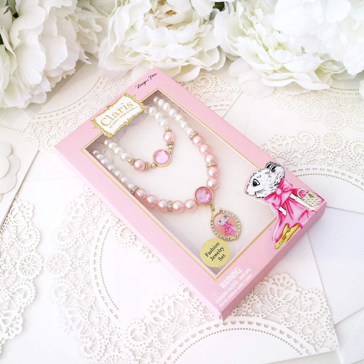Claris The Chicest Mouse in Paris™ Magnificent Mess Necklace & Bracelet Set - Pink Poppy Australia