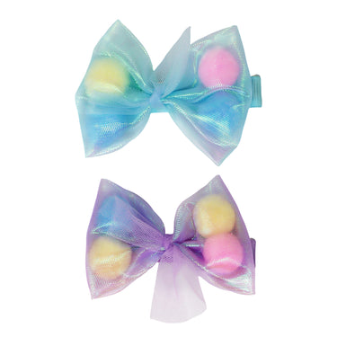 Pom Pom Bow Hair Clip - Pink Poppy Australia