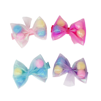 Pom Pom Bow Hair Clip - Pink Poppy Australia