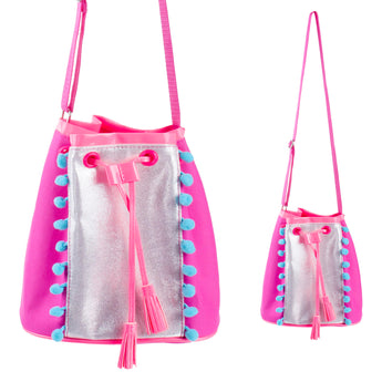 Pom Pom Party Drawstring Satchel - Pink Poppy Australia