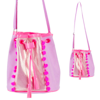 Pom Pom Party Drawstring Satchel - Pink Poppy Australia