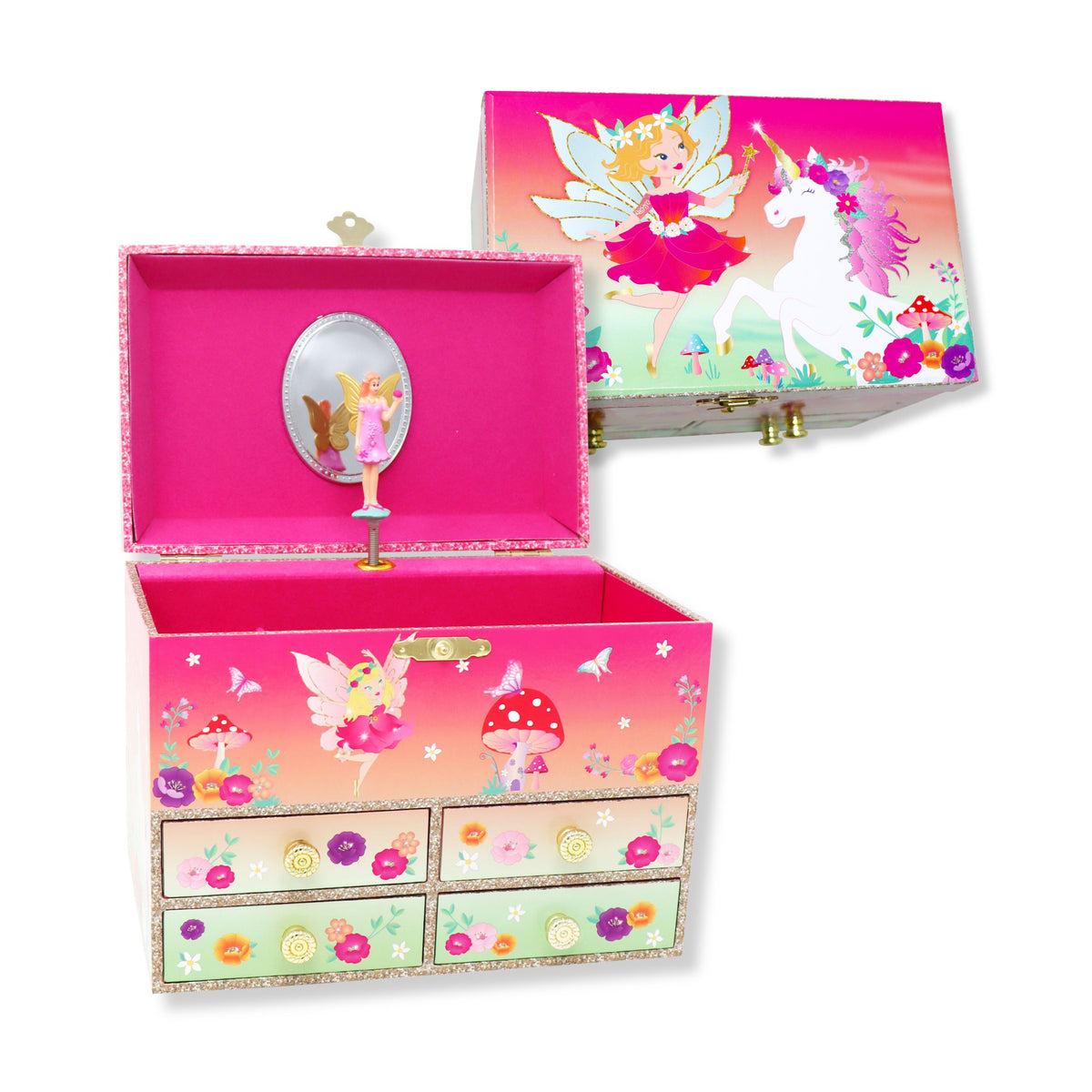 Unicorn & The Pixie Fairy Medium Musical Jewellery Box - Pink Poppy Australia