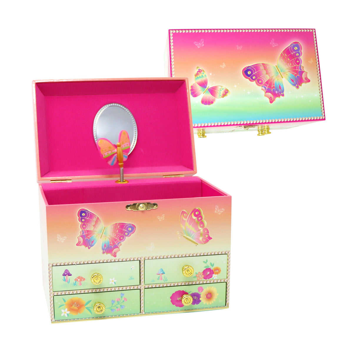 Rainbow Butterfly Medium Musical Jewellery Box - Pink Poppy Australia
