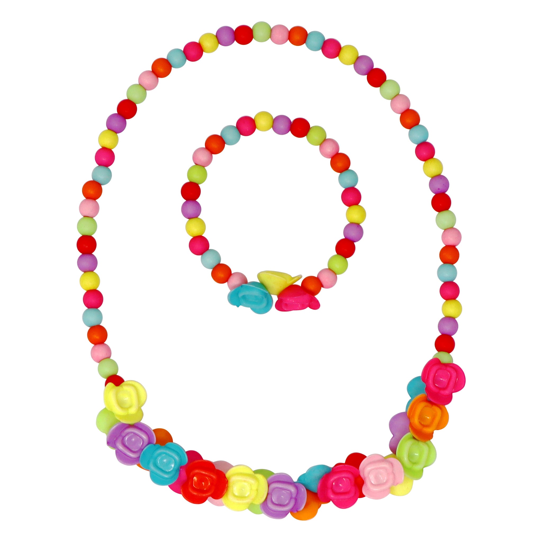 Vibrant Roses Flower Necklace and Bracelet Set - Pink Poppy Australia