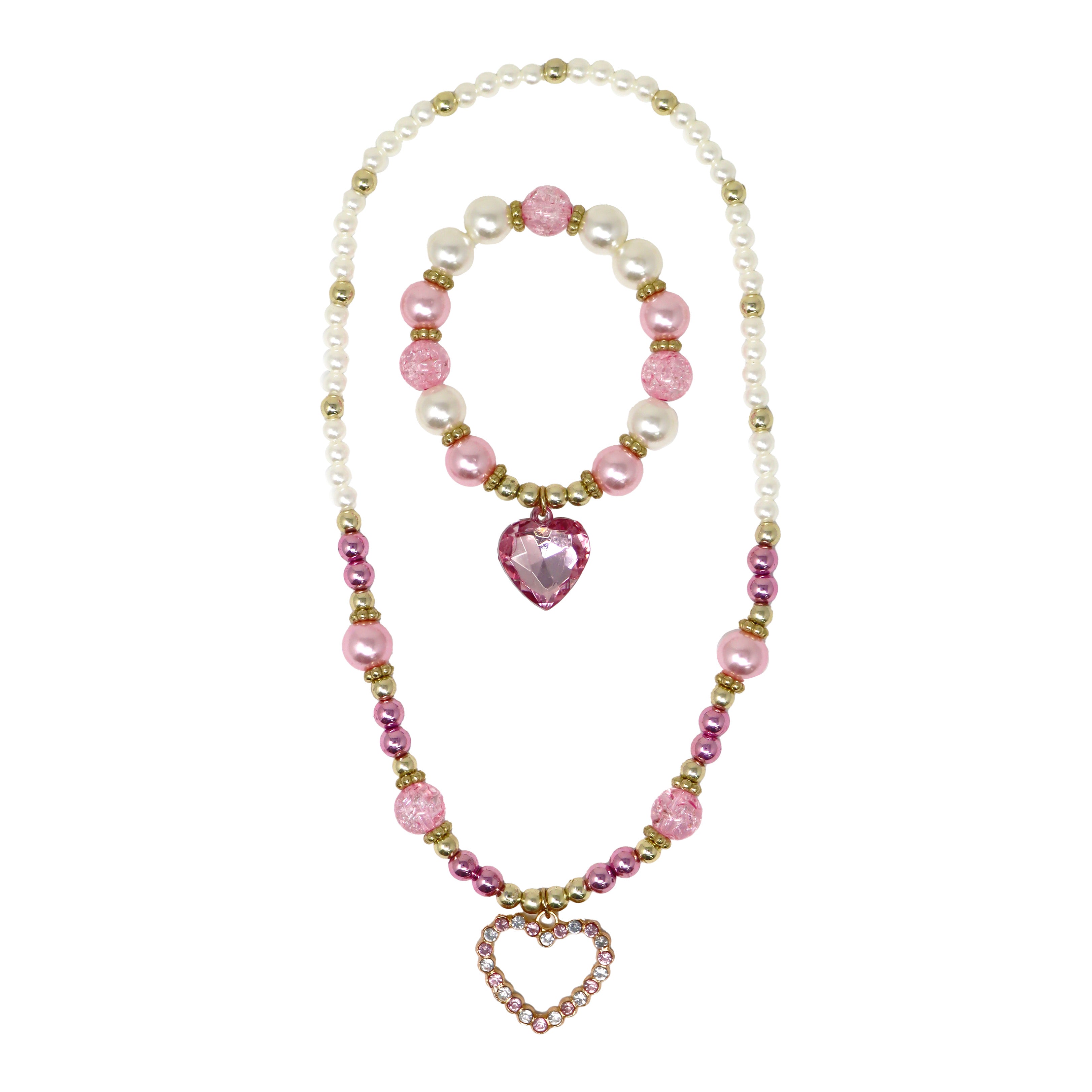 Dance Pearl Heart Necklace and Bracelet Set - Pink Poppy Australia