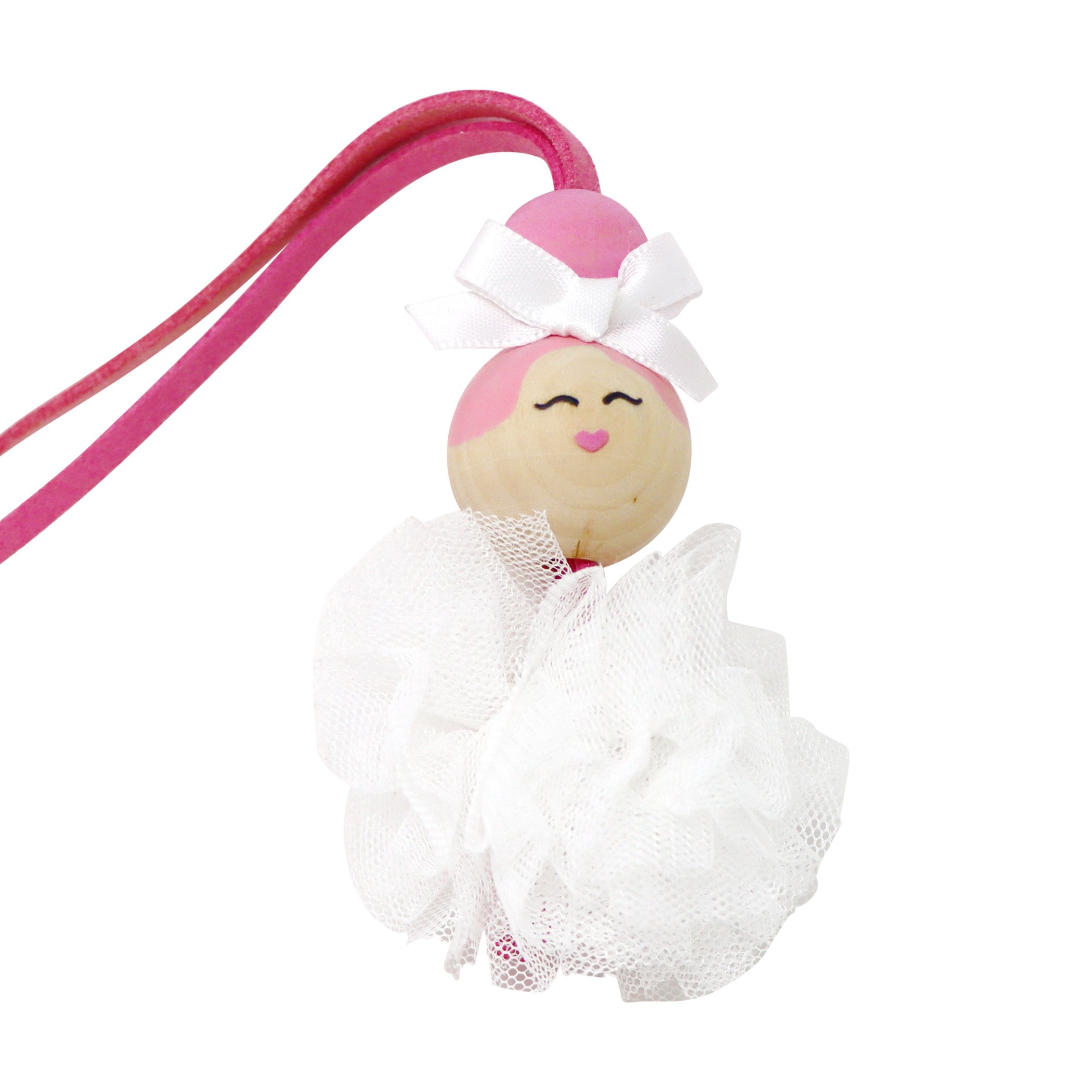 Hand Painted Wooden Bead Ballerina Tulle Necklace - Pink Poppy Australia