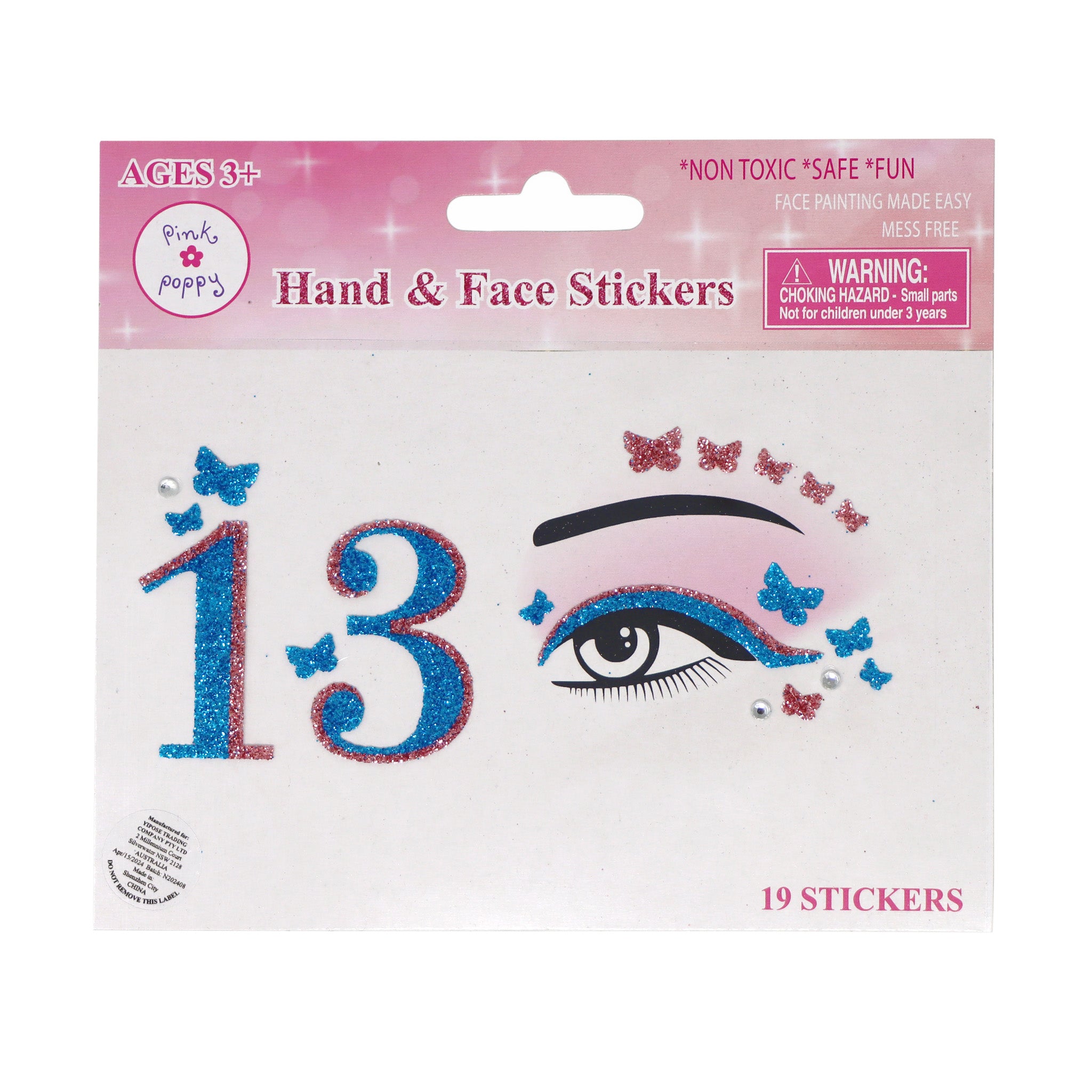 Romantics Thirteen Hand & Face Sticker - Pink Poppy Australia