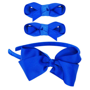 School Bow Hair Accessories Set - Blue