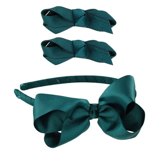School Bow Hair Accessories Set - Green - Pink Poppy Australia