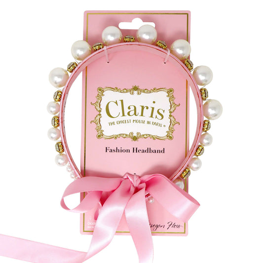 Claris: The Chicest Mouse In Paris™ Jewelled Pearl Headband with Ribbon Ties - Pink Poppy Australia