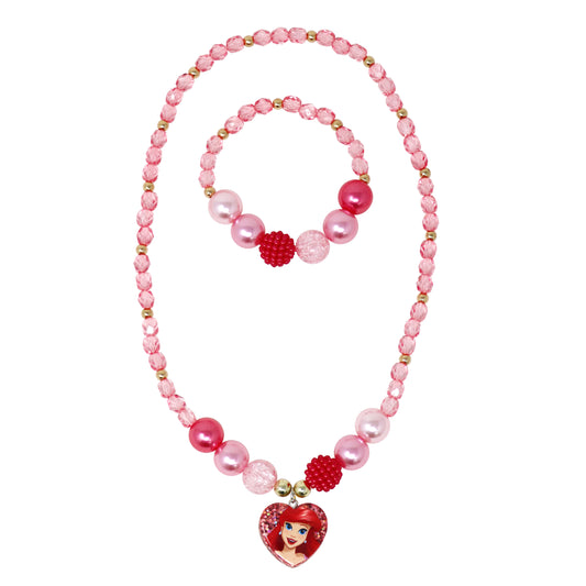 Disney Princess Ariel Pendant Stretch Beaded Necklace & Bracelet - Pink Poppy Australia