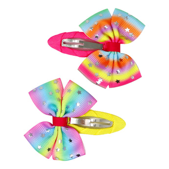 Rainbow and Star Bow Hair Clips - Pink Poppy Australia