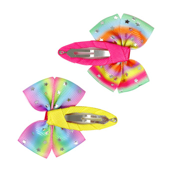 Rainbow and Star Bow Hair Clips - Pink Poppy Australia