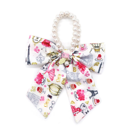 Claris: The Chicest Mouse In Paris™ Fashion Print and Pearl Hair Elastic with Bow - Pink Poppy Australia