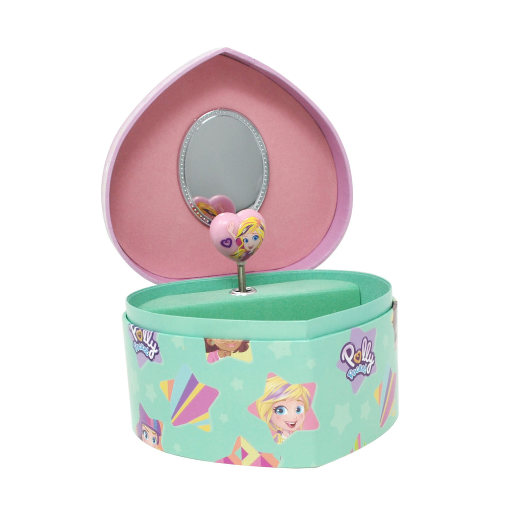 Polly Pocket Heart Shaped Musical Jewellery Storage Box with Spinning Heart - Pink Poppy
