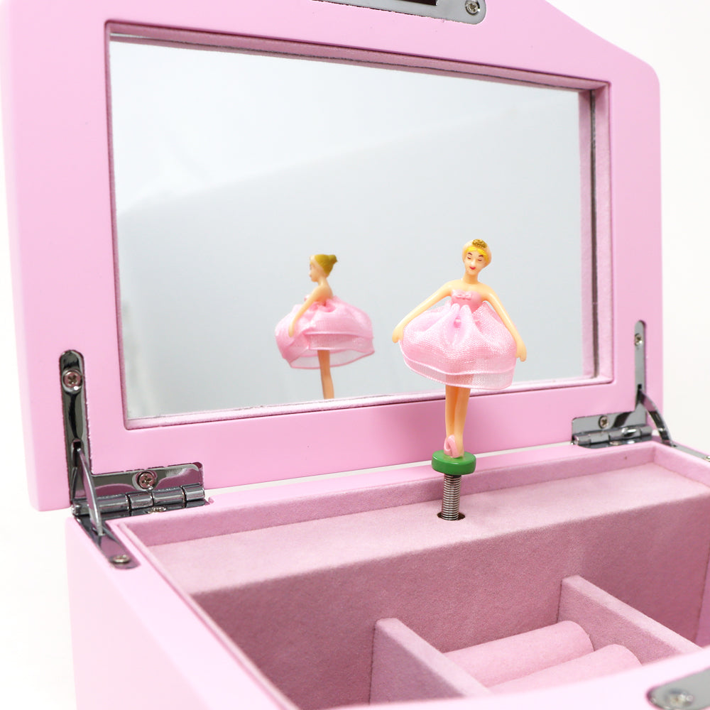 Wooden Ballerina Luxury Musical Jewellery Box with Lock & Key - Pink Poppy