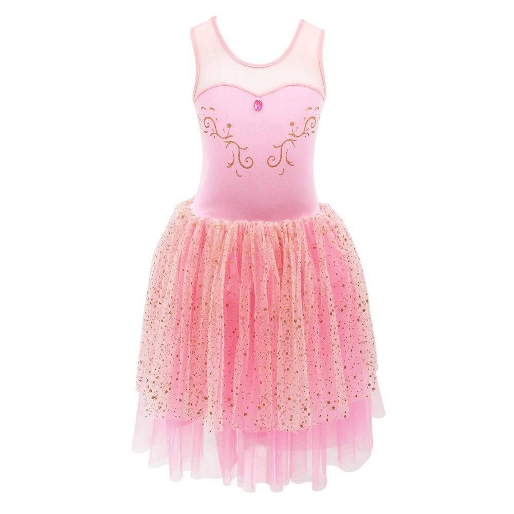 Pirouette Princess Dress with Rose Gold Glitter Print - Pink Poppy