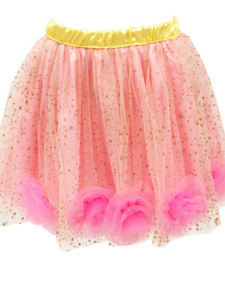 Rose Tutu Sparkle Skirt with Gold Elastic Waistband - Pink Poppy