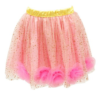 Rose Tutu Sparkle Skirt with Gold Elastic Waistband - Pink Poppy