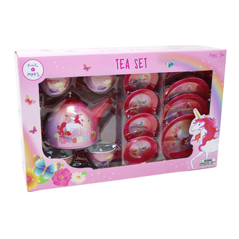 Unicorn Butterfly 14 Piece Kids Play Pretend Tin Tea Set - Pink Poppy Australia