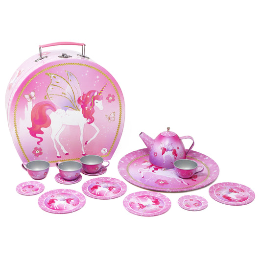 Unicorn Princess 15 Piece Tin Tea Set In Carry Case - Pink Poppy Australia