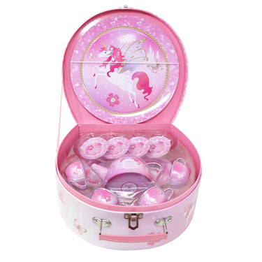 Unicorn Princess 15 Piece Tin Tea Set In Carry Case - Pink Poppy Australia