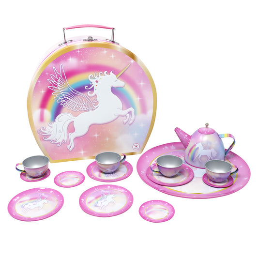 Unicorn Dreamer 15 Piece Tin Tea Set In Carry Case - Pink Poppy Australia