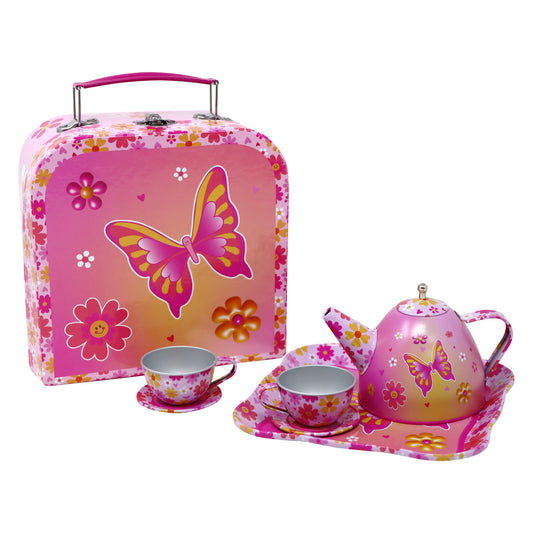 Vibrant Vacation 7 Piece Tin Tea Set in Carry Case - Pink Poppy Australia