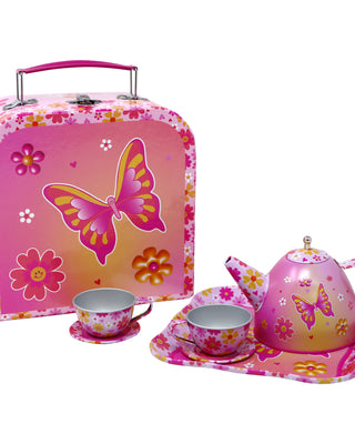 Vibrant Vacation 7 Piece Tin Tea Set in Carry Case - Pink Poppy Australia