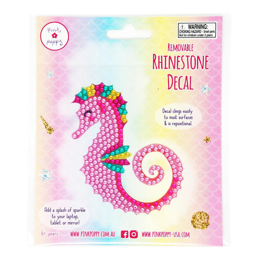 Seahorse Removable Rhinestone Decal for books, bags and lockers - Pink Poppy