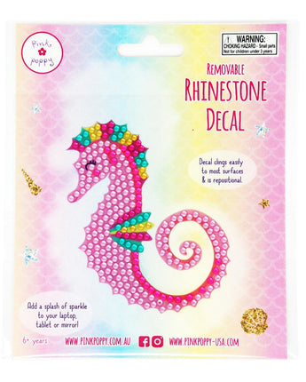 Seahorse Removable Rhinestone Decal for books, bags and lockers - Pink Poppy