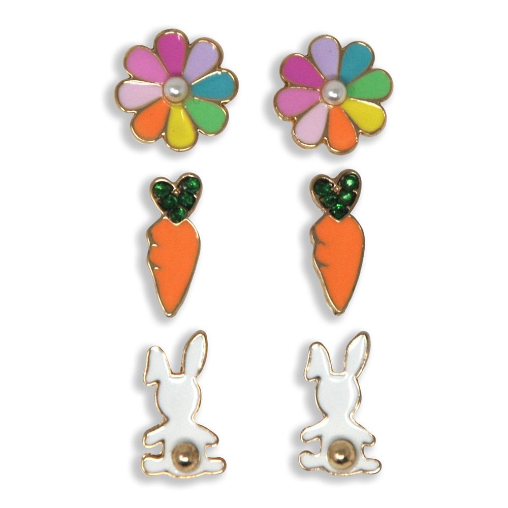 Bunny Garden Earring Set Of 3 - Pink Poppy