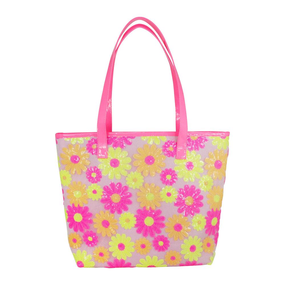 Sequin Daisy Beach Bag-Lilac - Pink Poppy